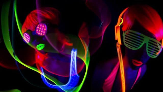 two disco gogo dancer glow UV costume
