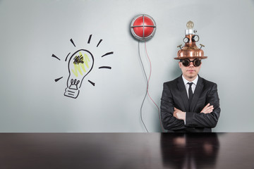 Lightbulb text text with vintage businessman