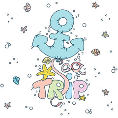 Cartoon doodle lettering Sea Trip