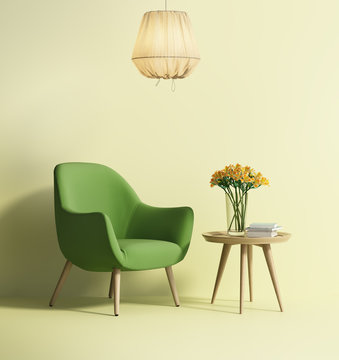 Green Armchair Over A Lime Wall