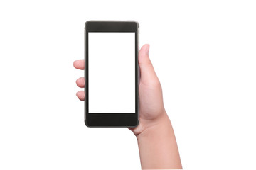 Hand with smart phone isolated, clipping path