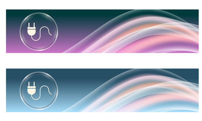 Set of two banners with colored rainbow and energy symbol
