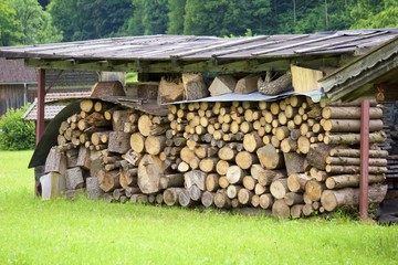 Brennholzlagerung unter einem selbstgebautem Unterstand