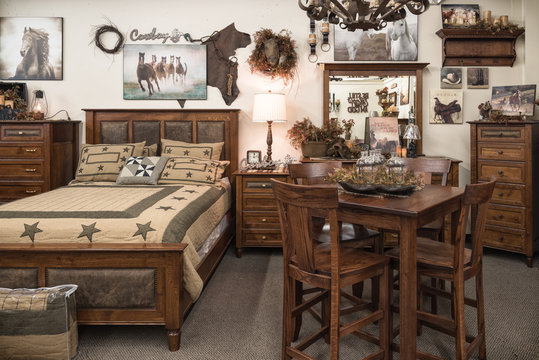 cowboy bedroom as display in a furniture store