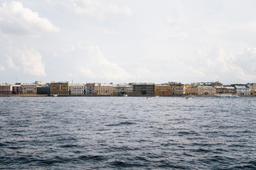 River channel with boats in Saint-Petersburg. Spring