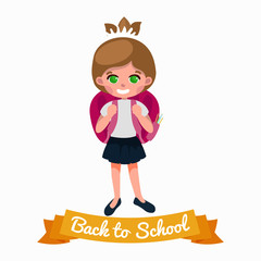 little girl with school backpack and books, back to  concept