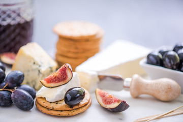 crackers with selection of cheese