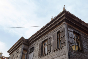 NESSEBAR, BULGARIA, JUNY 20, 2016: architectural solutions Nessebar old town buildings. residential quarter.