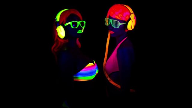 two disco gogo dancer glow UV costume
