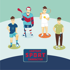 Sports characters set. Cartoon players.