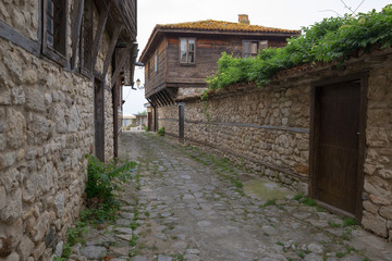 NESSEBAR, BULGARIA, JUNY 20, 2016: architectural solutions Nessebar old town buildings. residential quarter.