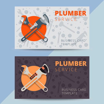 Set of professional plumbing service business card templates. Vector