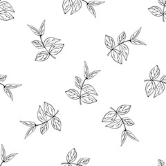 Vector seamless pattern with ink hand drawn herbs. Botanical background. Fabric pattern