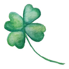 Klee, Grüner Glücksklee - vierblättriges Kleeblatt als Aquarell gemalt