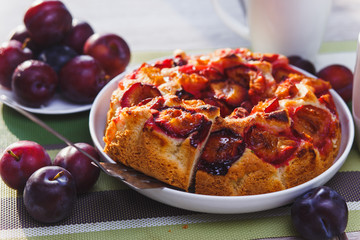 Plum cake and cup of tea