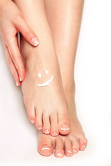 Beautiful feet with perfect spa french nail pedicure