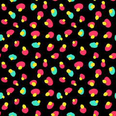 Pink and yellow stains hand-drawn seamless pattern on black