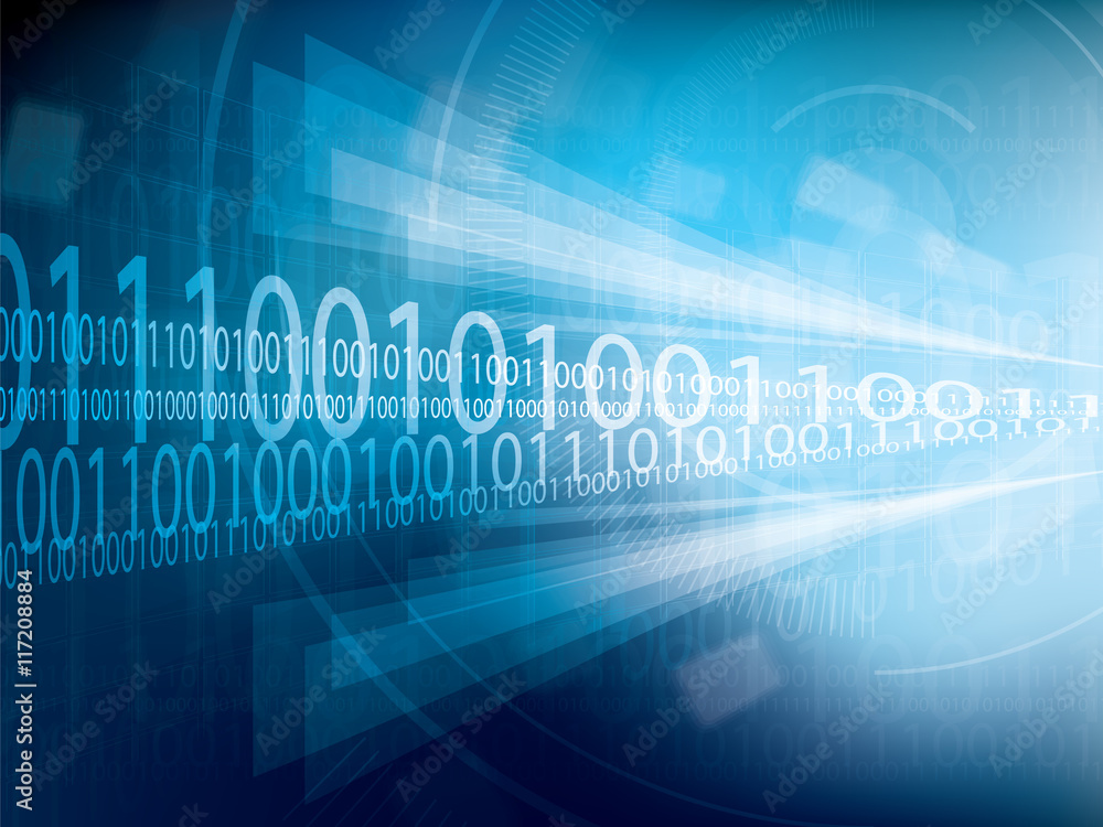 Aufkleber technology background blue futuristic abstract with bright lights and binary code