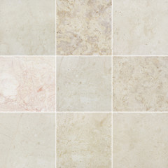 Nine beige and pink marble backgrounds, textures.