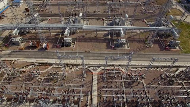 aerial view of electrical power substation in the city