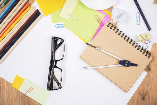 Glasses and stationery items