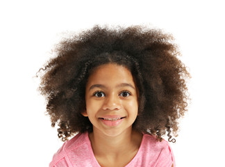 Portrait of happy African girl, isolated on white