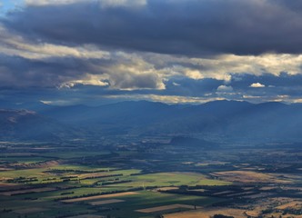 Fields in Hawea on a cloudy day