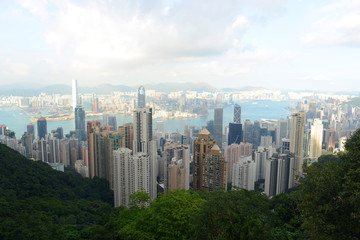 Fototapeta na wymiar Hong Kong Skyline and Victoria Harbour from Victoria Peak on Hong Kong Island.