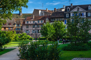 Fototapeta na wymiar The view on the picturesque area in the historic center, Colmar, France