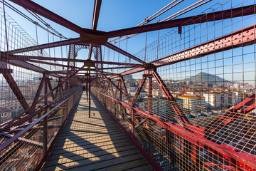 The Bizkaia suspension bridge in Portugalete, Spain inside