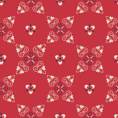 Vector seamless arabic pattern with rounded elements. Red pattern background. Fabric texture