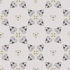 Vector seamless arabic pattern. Background in yellow and grey colors. Fabric texture. Fabric design