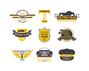 Vintage and modern taxi logos taxi label, taxi badge and design elements. Taxi service business sign template, icon, taxi logo corporate identity design element and vector object © creativeteam