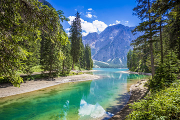 Südtirol, Pragser Wildsee mit Seekofel - obrazy, fototapety, plakaty