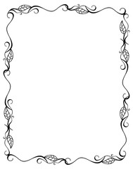 Contour floral frame with leaves. Vector clip art.