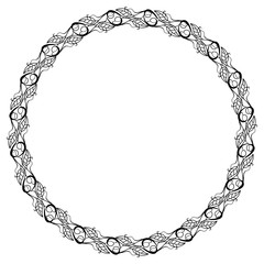 Round contour floral frame with leaves. Vector clip art.