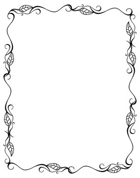 Contour floral frame with leaves. Vector clip art.