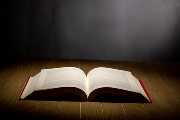 Open Book on wood background