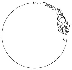 Round contour floral frame with leaves. Vector clip art.