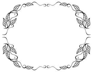 Round contour floral frame with leaves. Vector clip art.