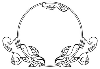 Round contour floral frame with leaves. Vector clip art.