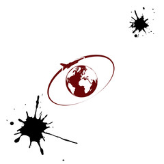 Airplane fly around the planet Earth. Logo.