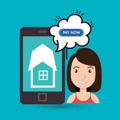 woman house smartphone speak