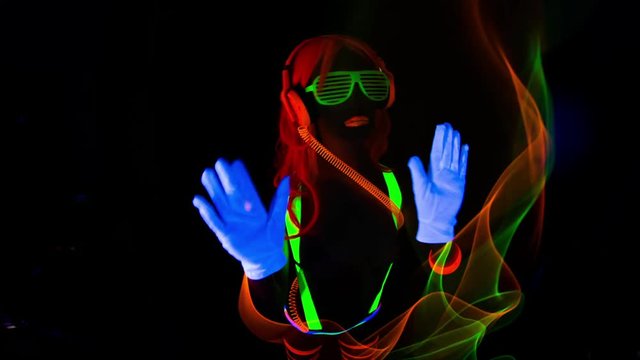 cyber raver dancer babe in fluorescent clothing