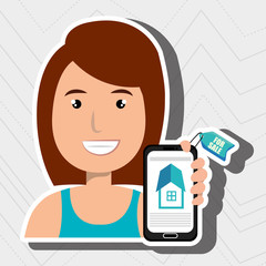 woman house smartphone rent