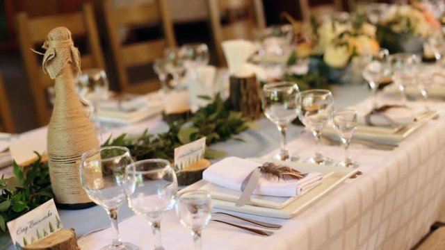 Table set for wedding or another catered event dinner