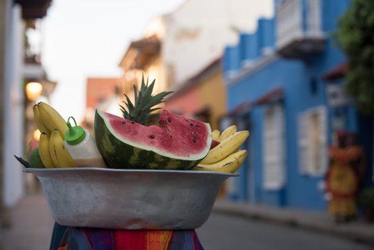 Fruit vendor in the streets of Cartagena Colombia