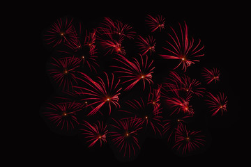 zoom in fireworks show on black background