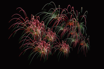 zoom in fireworks show on black background