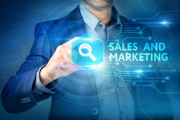 Business, internet, technology concept.Businessman chooses Sales